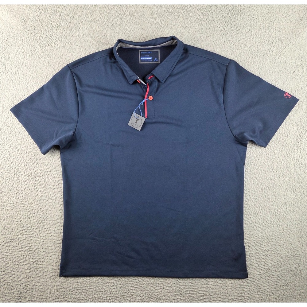 Twillory Athleisure Polo Shirt Men 2XL Navy Blue Solid Stretch Performance NEW